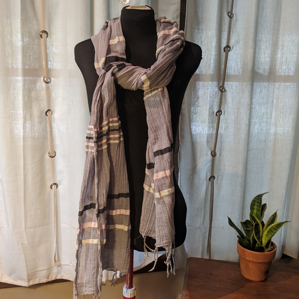 Able Gray and Pink Striped Scarf
